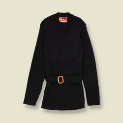 1970s | Modern Style | Belted Ribbed Knit Jumper | Black - 2