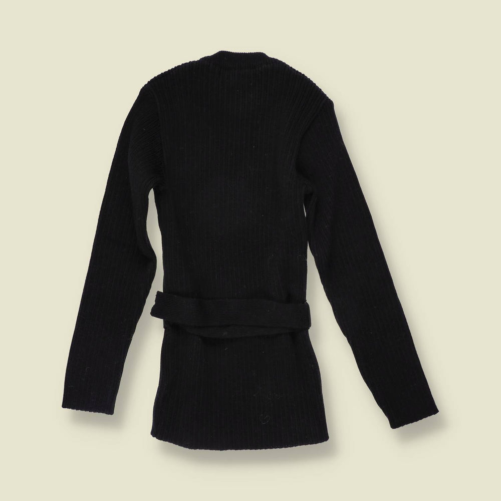 1970s | Modern Style | Belted Ribbed Knit Jumper | Black - 2