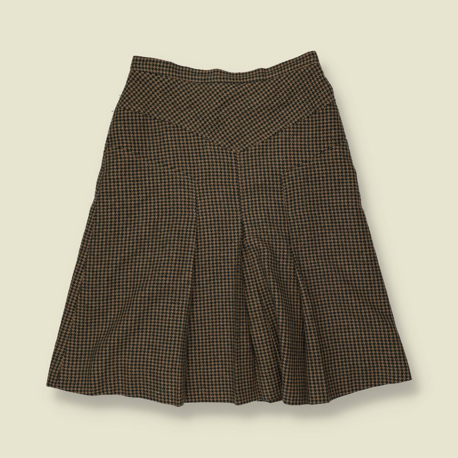 1970s | Houndstooth Pleated Skirt | Brown Black - w26