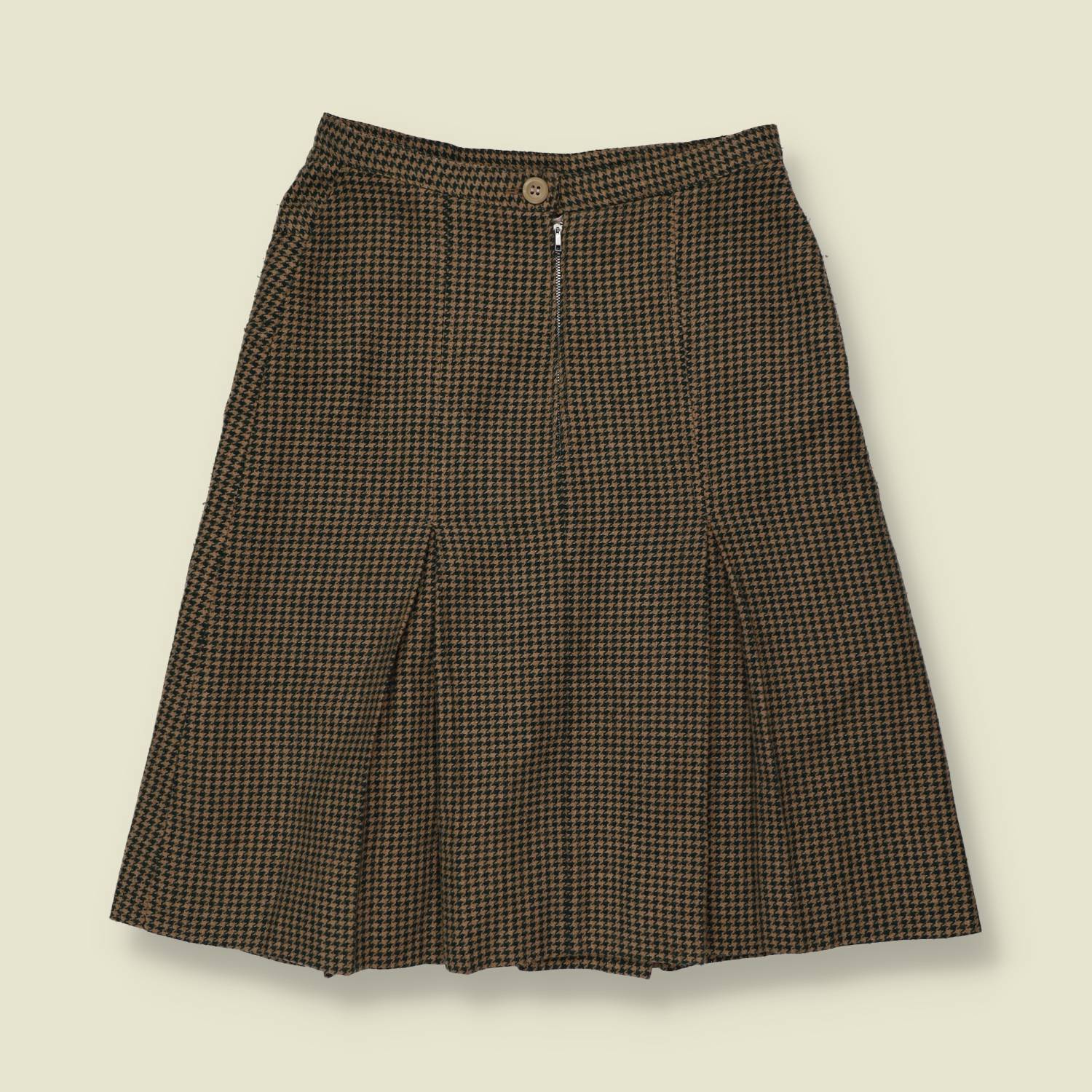 1970s | Houndstooth Pleated Skirt | Brown Black - w26