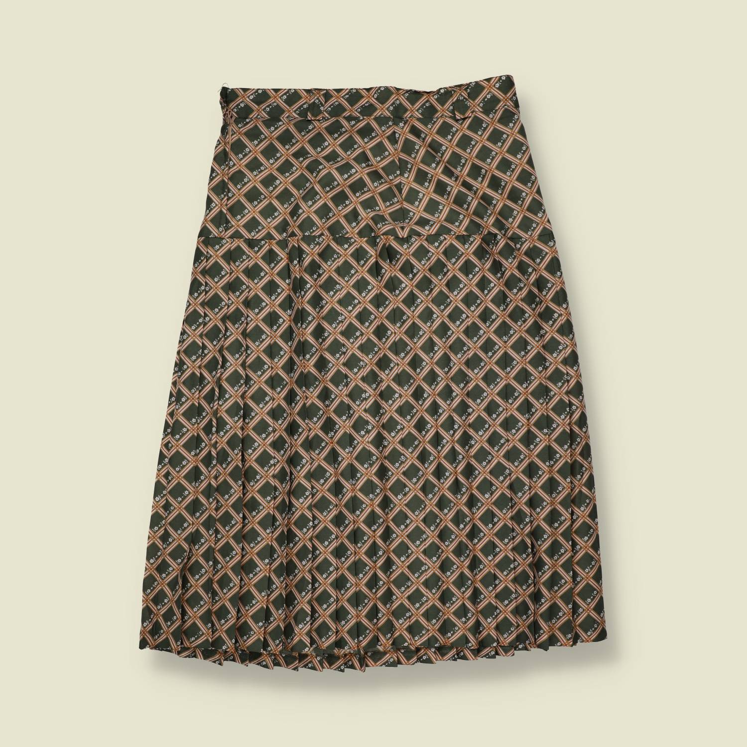 1970s | Diamond Print Pleated Skirt | Green - w30
