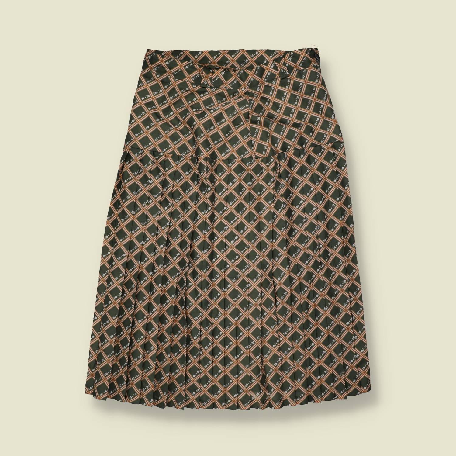 1970s | Diamond Print Pleated Skirt | Green - w30