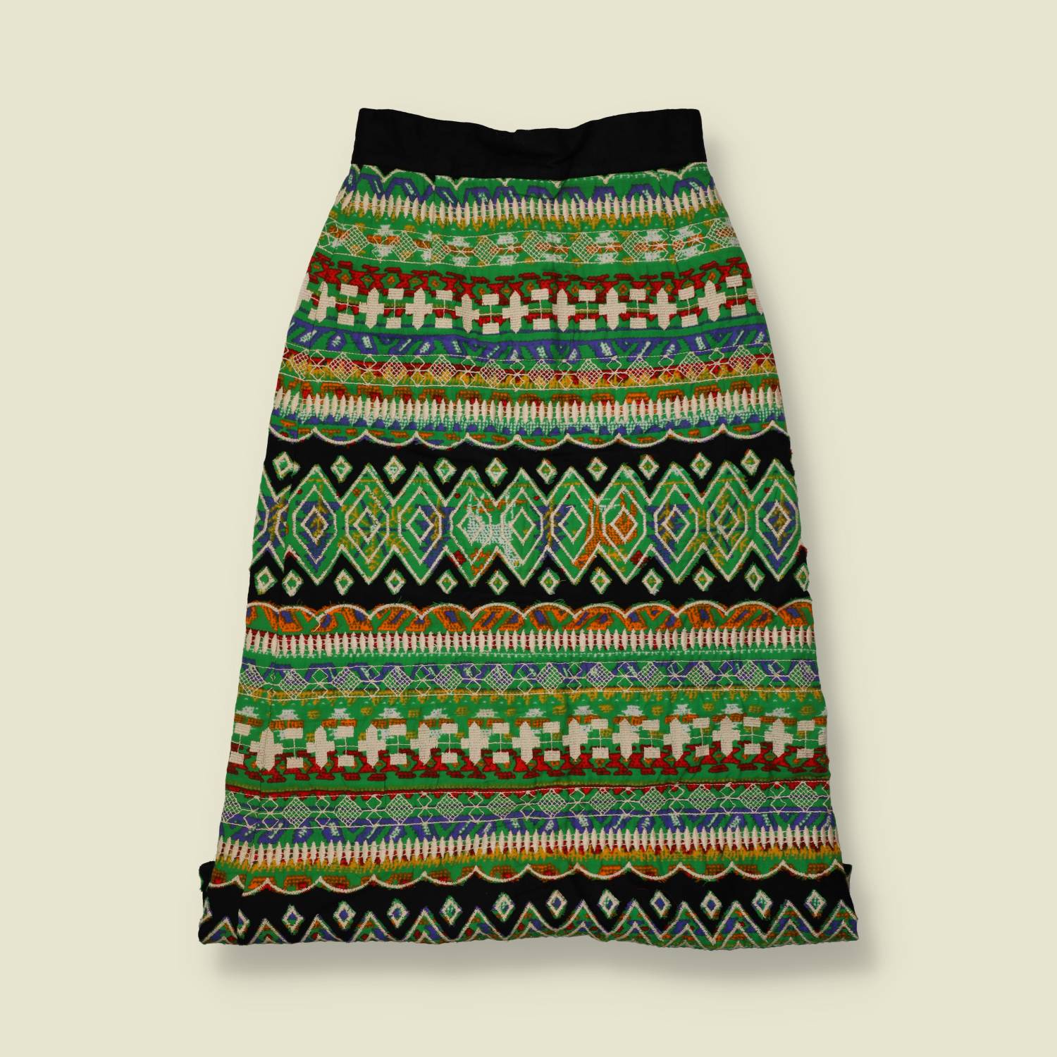 1970s | Embroidered Folk Skirt | Green Multi - w28