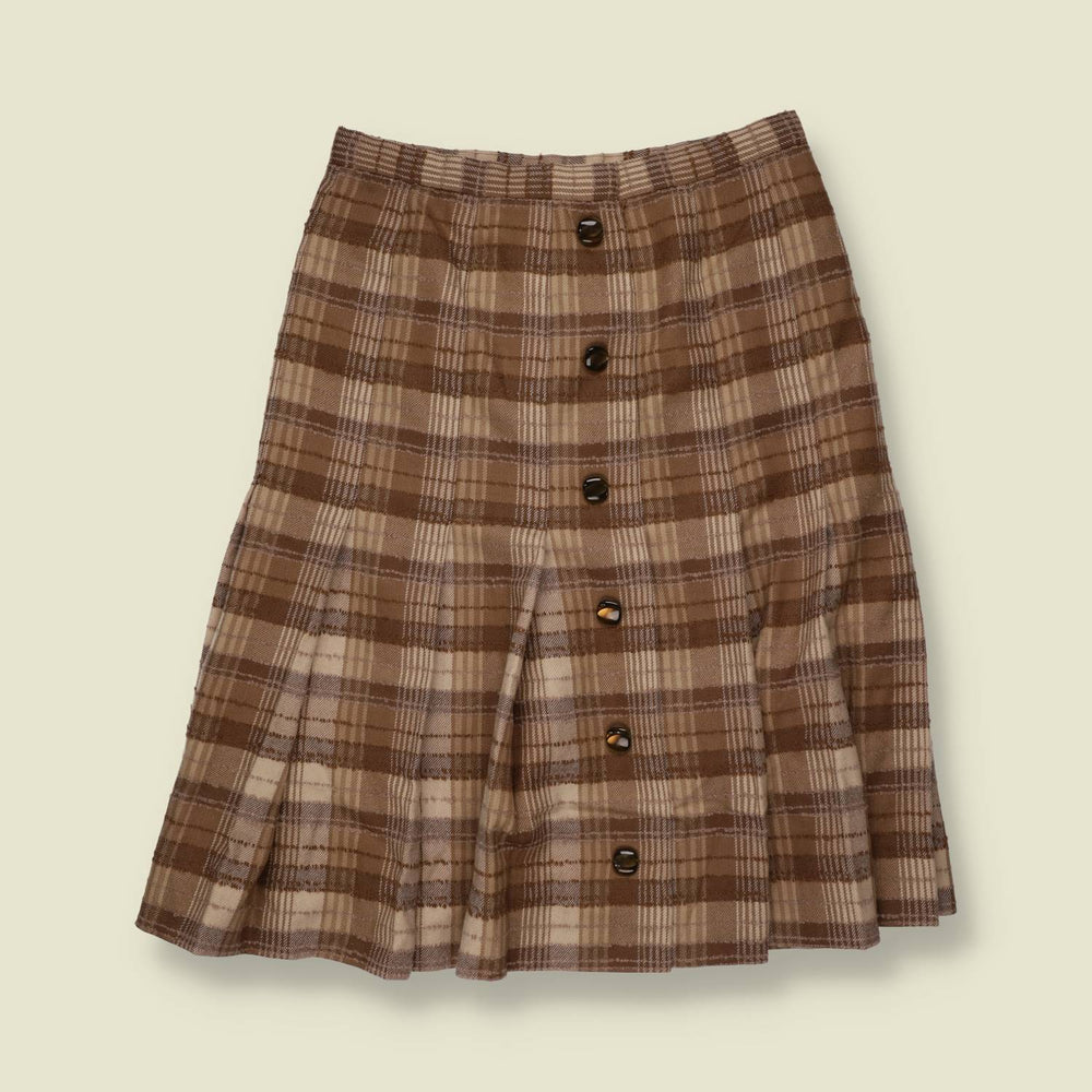 1970s | Check Pleated Skirt | Brown - w30