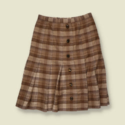 1970s | Check Pleated Skirt | Brown - w30