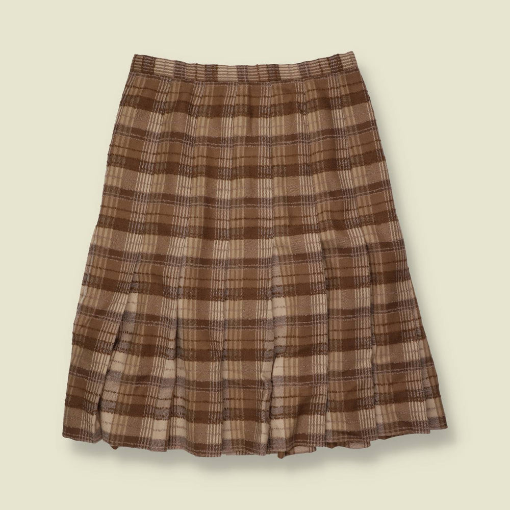 1970s | Check Pleated Skirt | Brown - w30