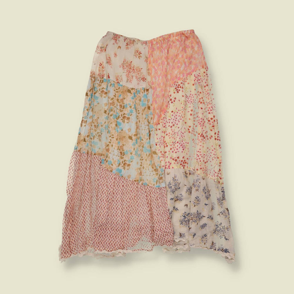1980s | Patchwork Floral Skirt | Multi Pastel - w26