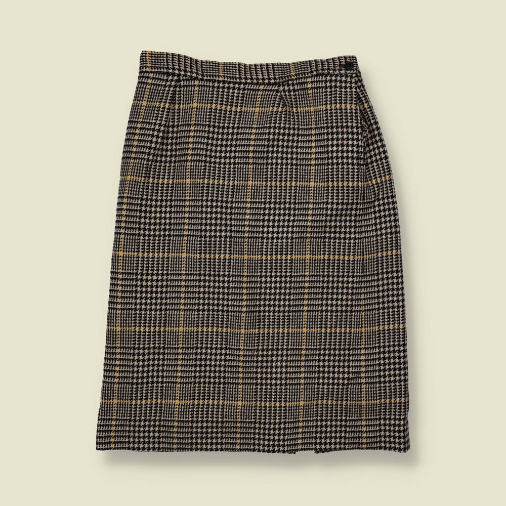 1970s | Pendleton | Virgin Wool Prince of Wales Check Pencil Skirt | Black White Yellow - w28