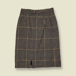 1970s | Pendleton | Virgin Wool Prince of Wales Check Pencil Skirt | Black White Yellow - w28