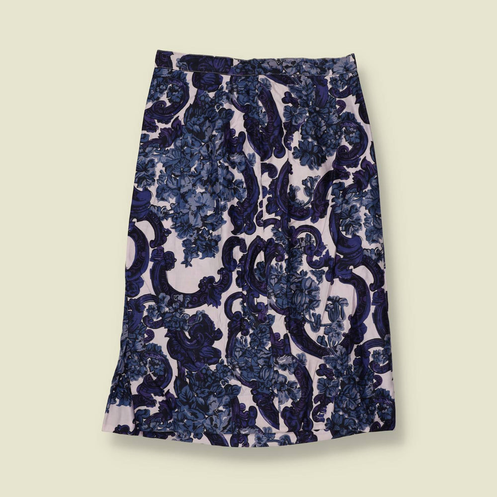 1970s | Jacquard Print Skirt | Blue White - w26