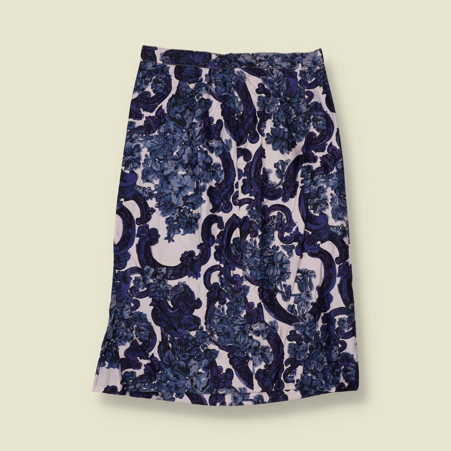 1970s | Jacquard Print Skirt | Blue White - w26
