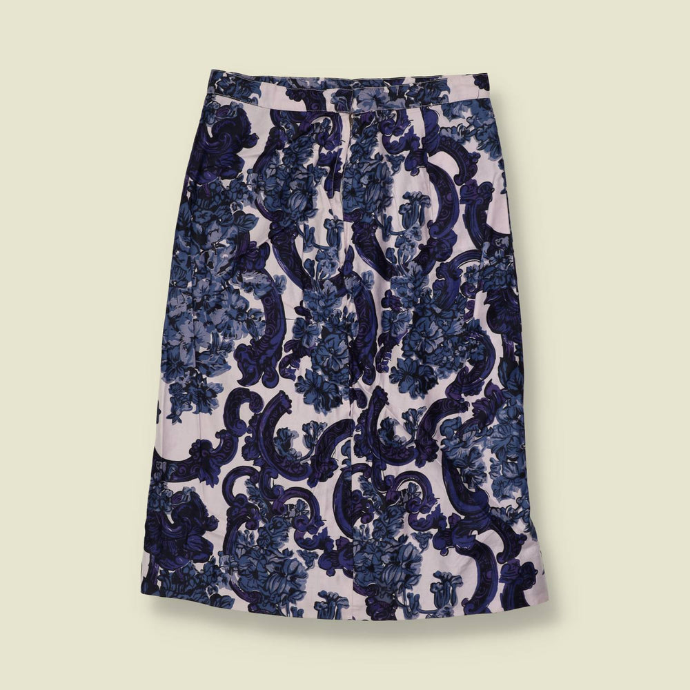 1970s | Jacquard Print Skirt | Blue White - w26