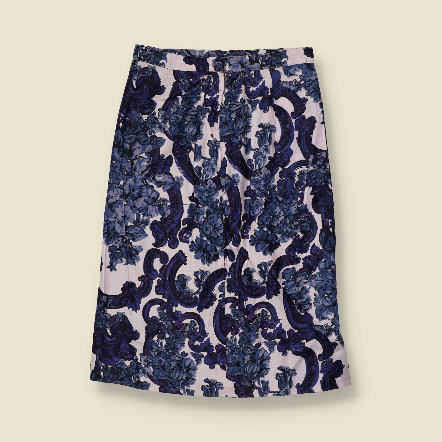 1970s | Jacquard Print Skirt | Blue White - w26