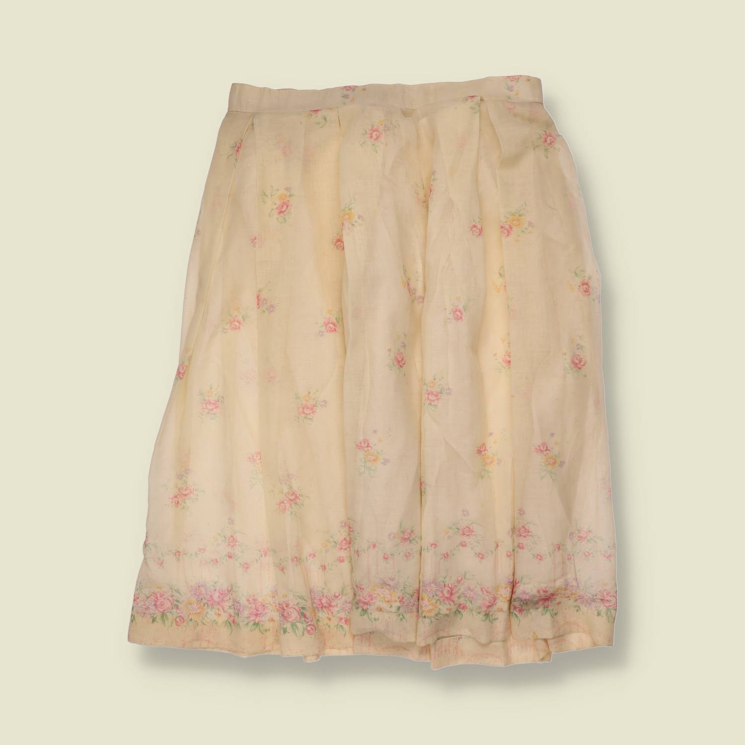 1970s | Floral Skirt | Cream - w28
