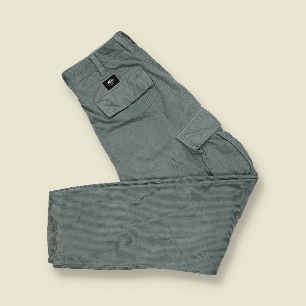 Y2K | Vans | Cargo Corduroy Trousers | Grey Green - w28