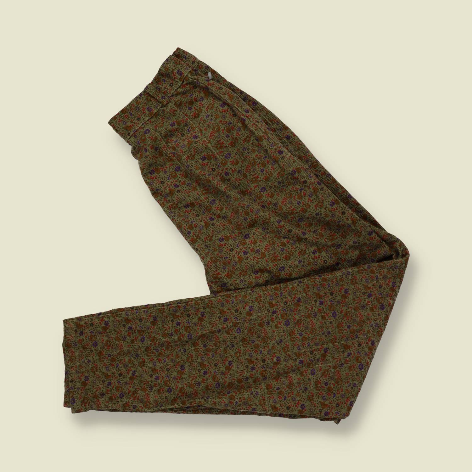 1991 | Henry Lehr | Floral Print Corduroy Trousers | Olive - w28