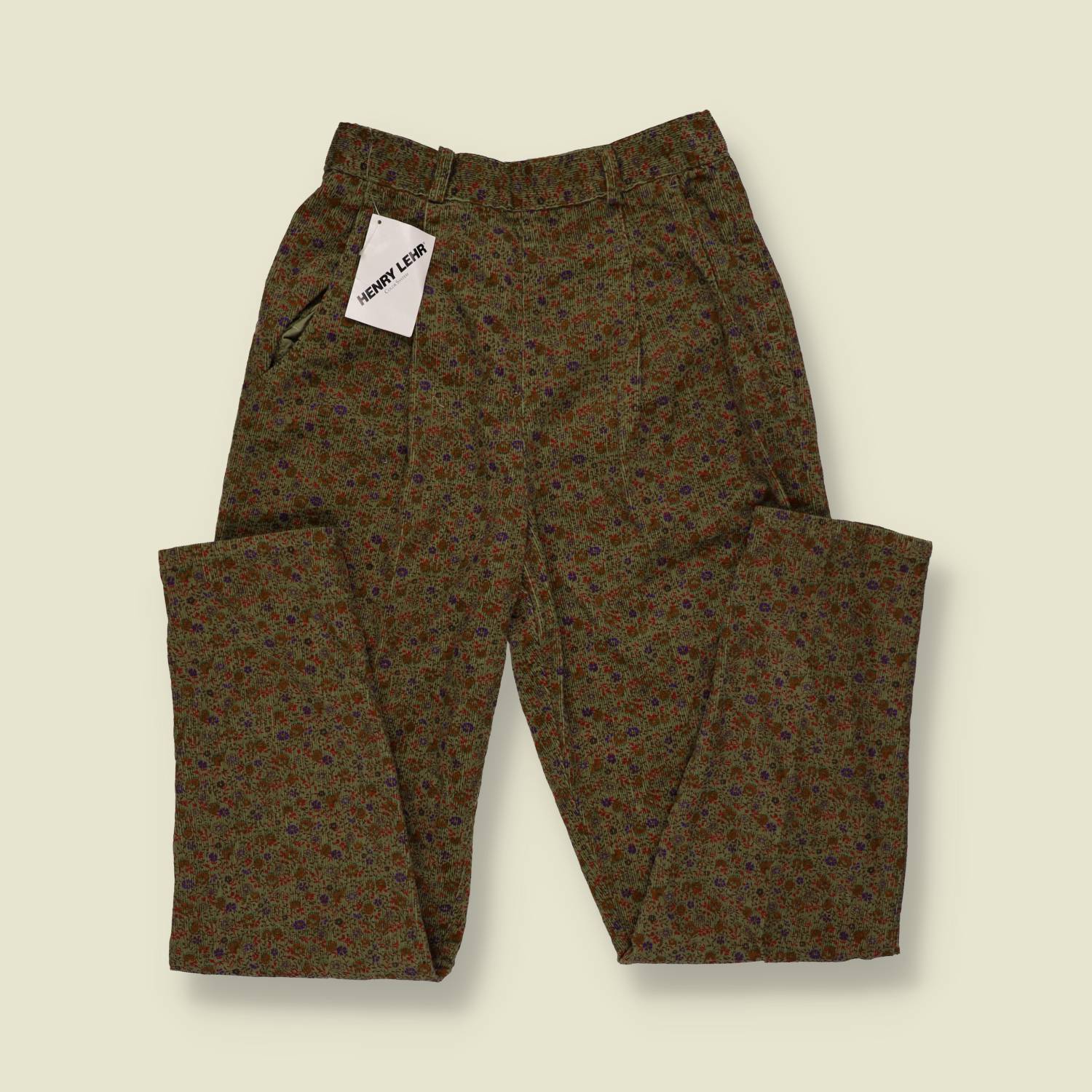 1991 | Henry Lehr | Floral Print Corduroy Trousers | Olive - w28