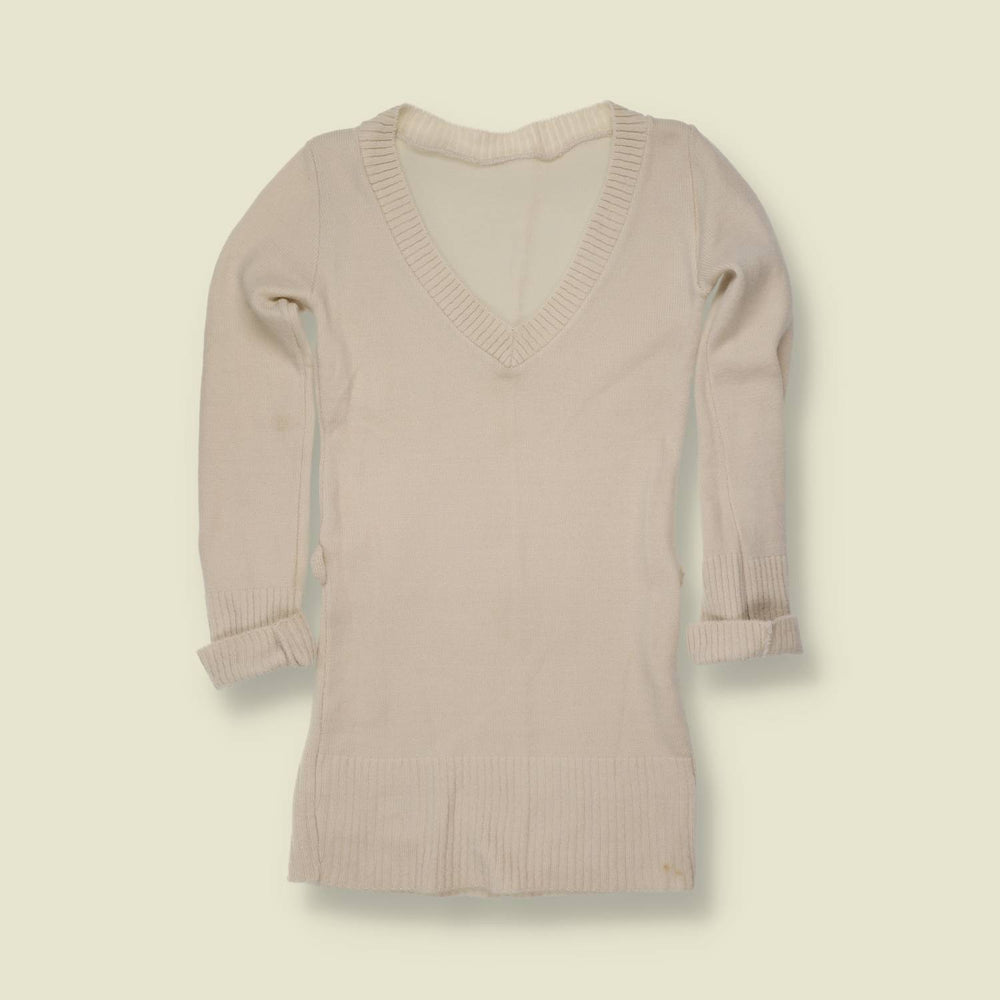 1990s | Acrylic Knit V-Neck Jumper | Cream - 2