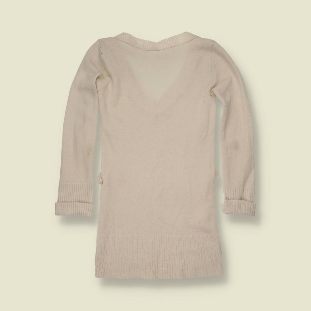 1990s | Acrylic Knit V-Neck Jumper | Cream - 2