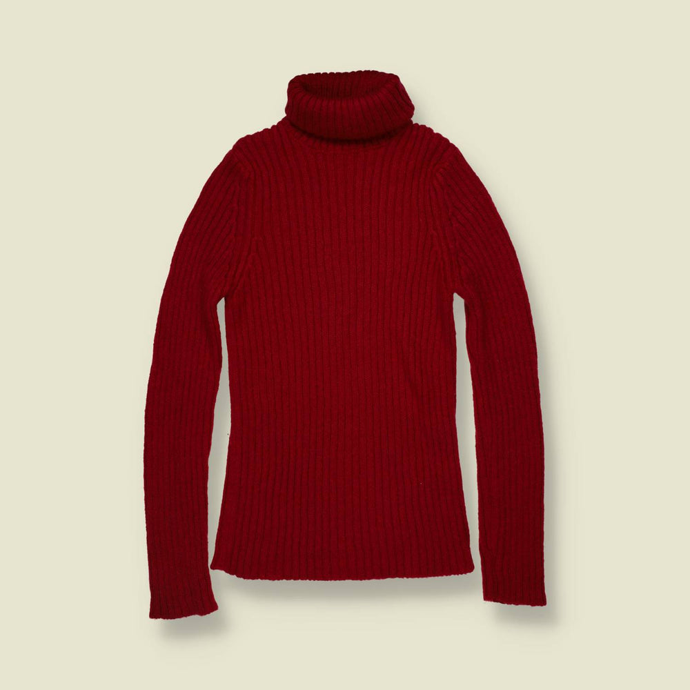 1990s | Sisley | Ribbed Roll Neck Jumper | Burgundy - 6