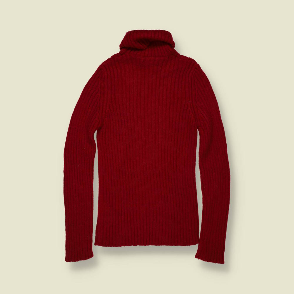 1990s | Sisley | Ribbed Roll Neck Jumper | Burgundy - 6
