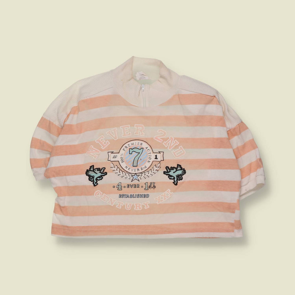 1980s | Never 2nd | Striped Graphic Crop Top | Peach - 20
