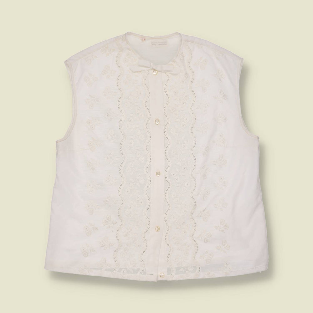 1980s | Embroidered Cotton Blouse | Cream - 16