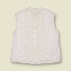 1980s | Embroidered Cotton Blouse | Cream - 16