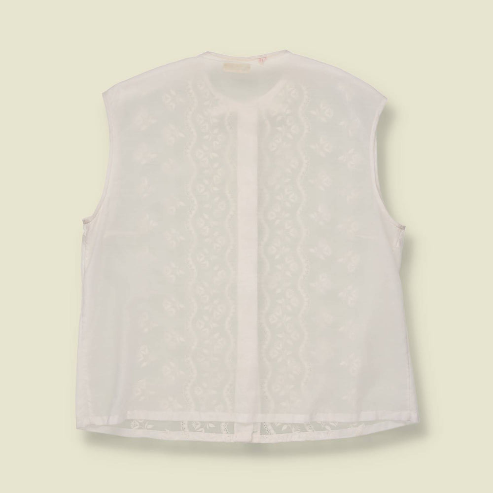 1980s | Embroidered Cotton Blouse | Cream - 16