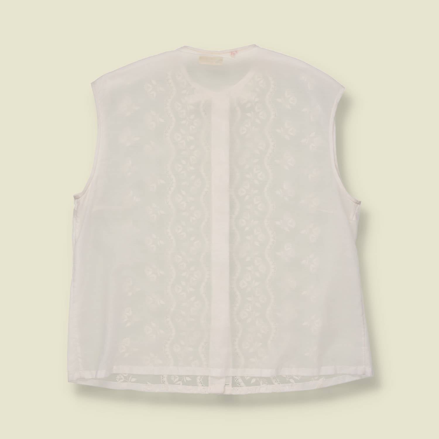 1980s | Embroidered Cotton Blouse | Cream - 16
