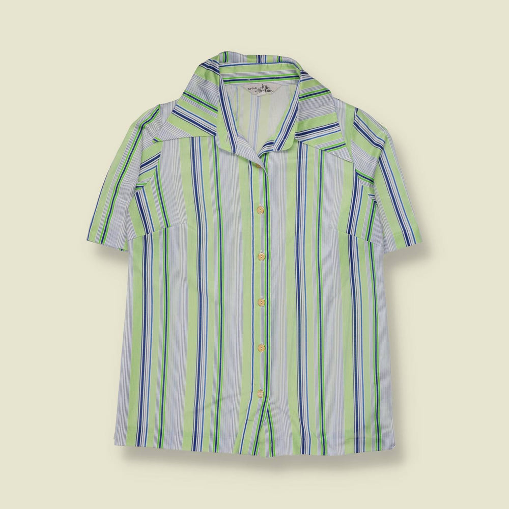 1990s | Jolie Madame | Striped Blouse | Green Blue - 10