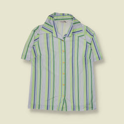 1990s | Jolie Madame | Striped Blouse | Green Blue - 10