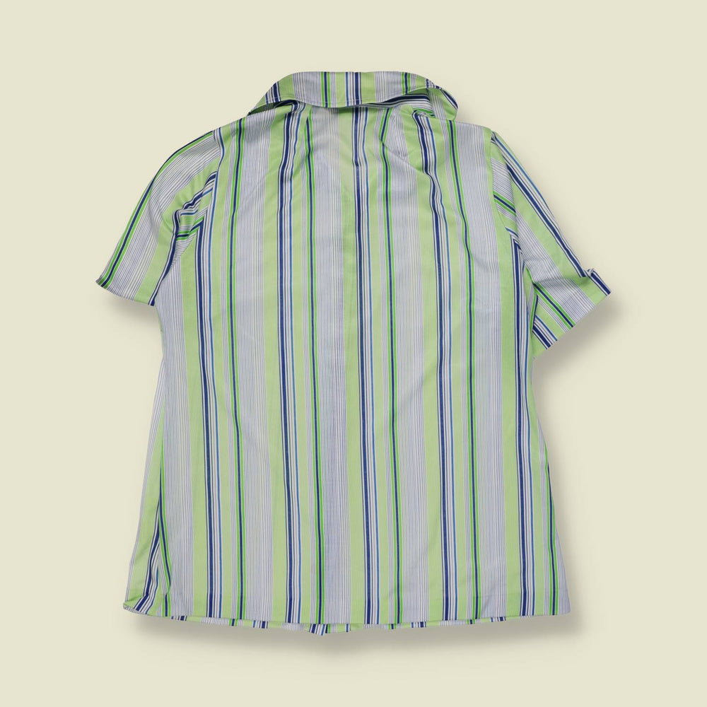 1990s | Jolie Madame | Striped Blouse | Green Blue - 10