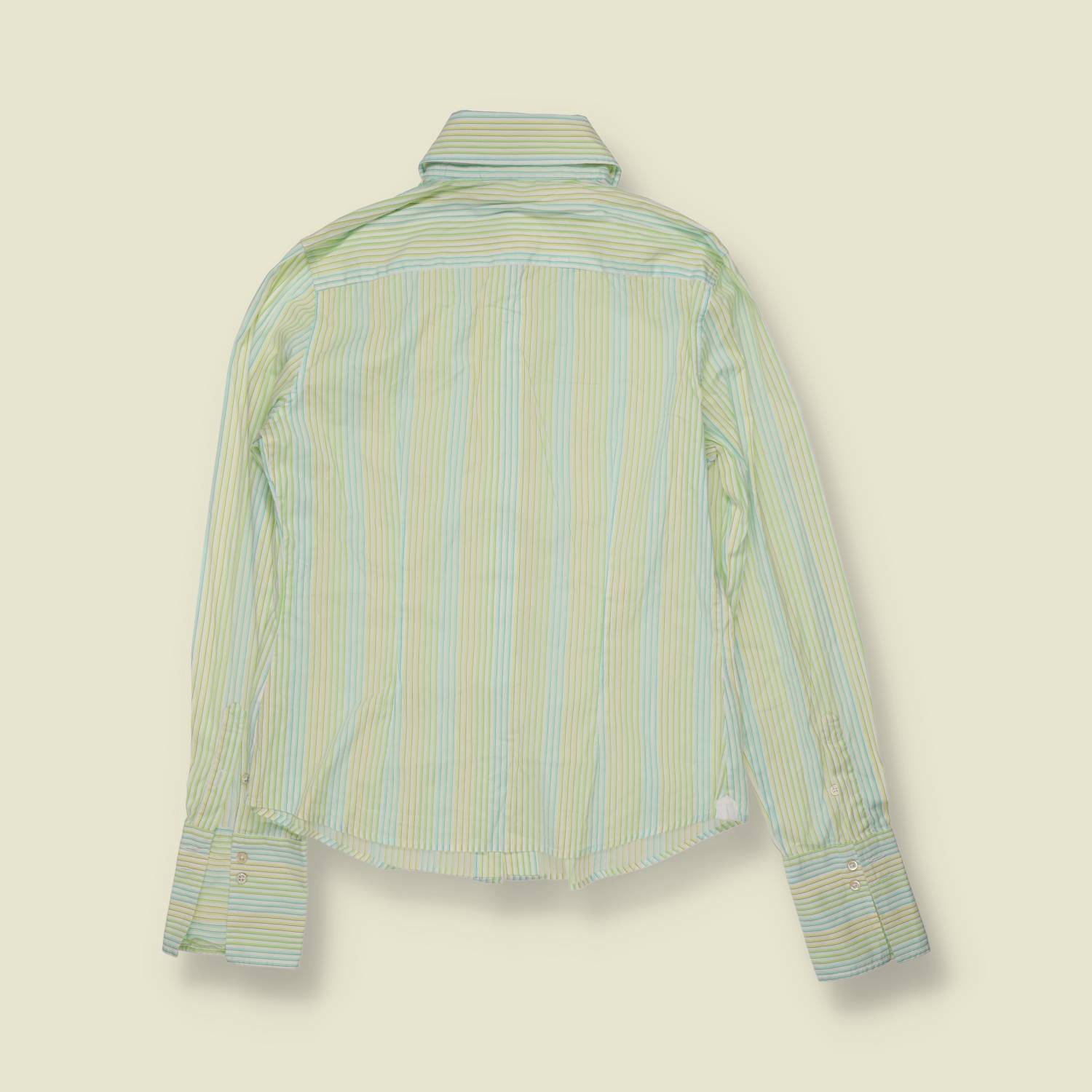 1990s | Striped Cotton Blouse | Blue Green - 8