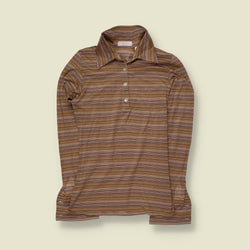 1990s | Striped Polo Blouse | Brown Multi - 4