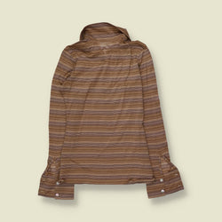 1990s | Striped Polo Blouse | Brown Multi - 4