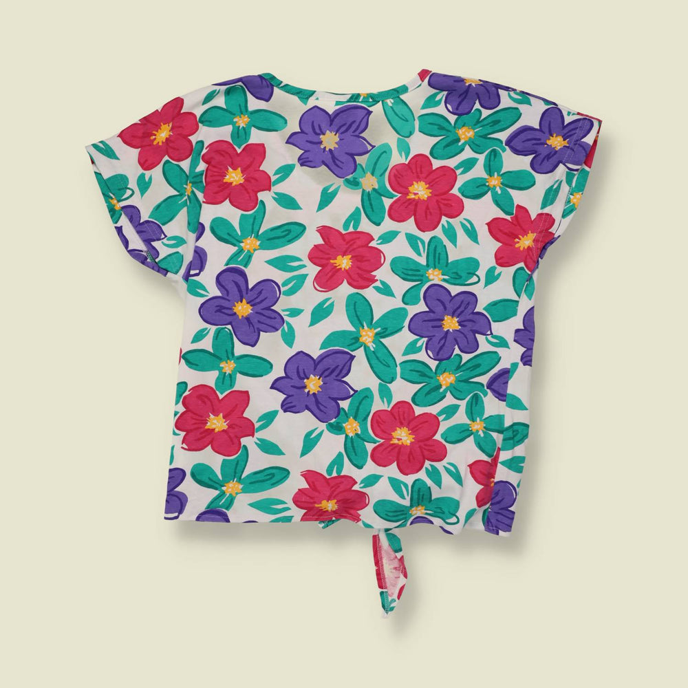 1980s | Aileen Petites | Floral Tie-Front Top | Multi - 10