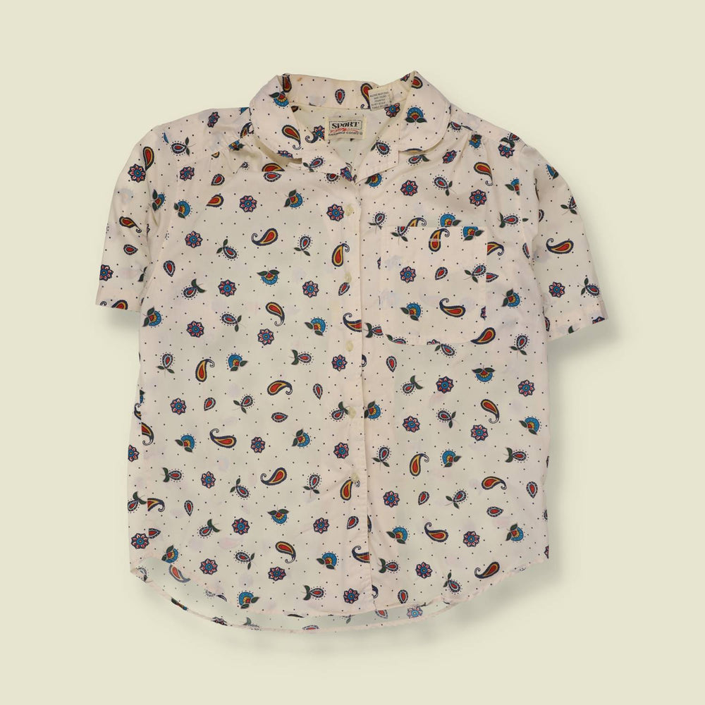 1980s | Sport Carriage Court | Paisley Print Blouse | Cream - 18