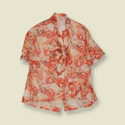 1980s | Heilex Apollonia | Floral Tie-Neck Blouse | Orange - 14