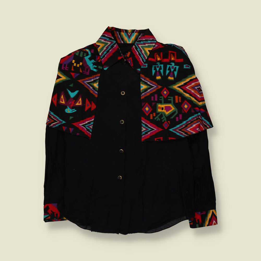 1980s | Southwestern Print Blouse | Black Multi - 16