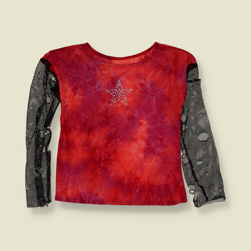 Y2K | Tie-Dye Mesh Sleeve Top | Red - 8