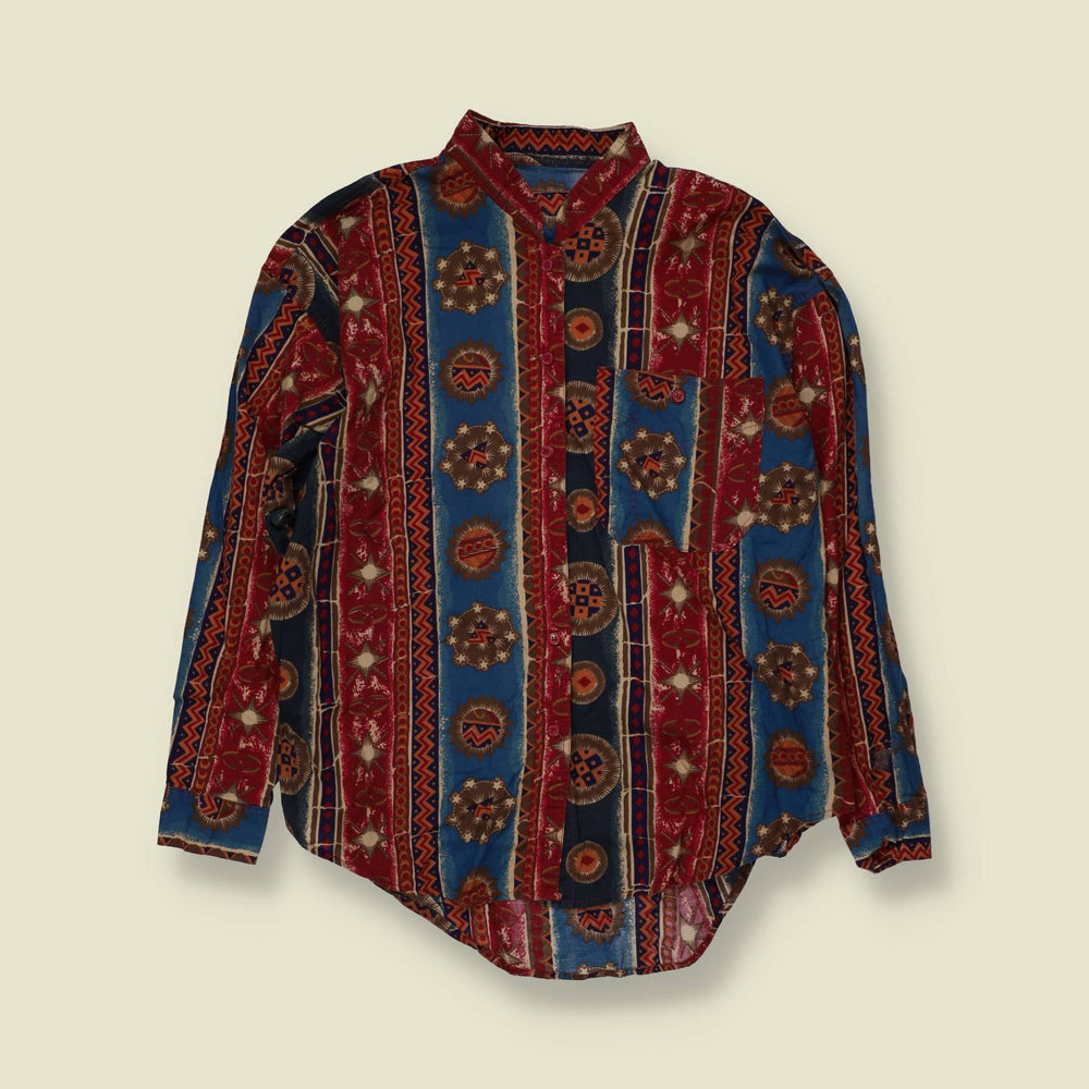 1980s | Aztec Print Blouse | Red Blue - 14