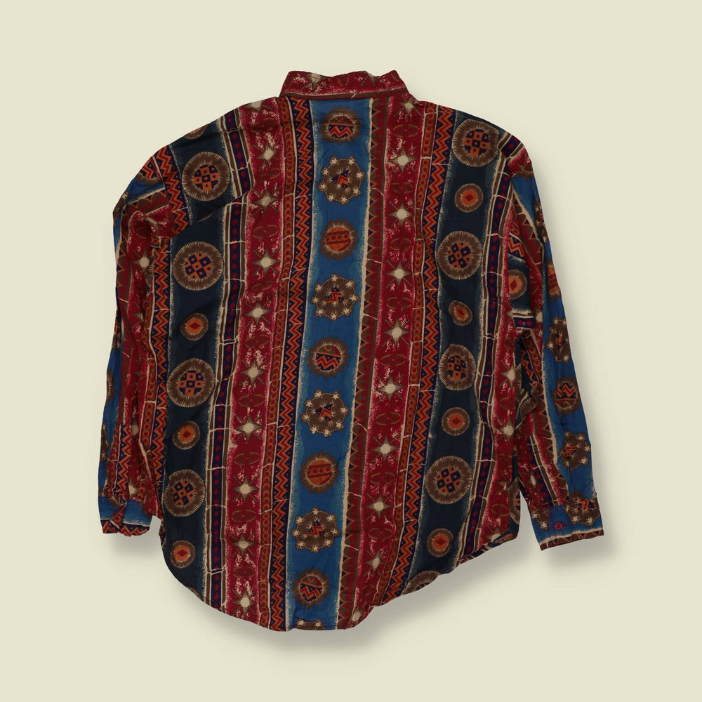 1980s | Aztec Print Blouse | Red Blue - 14