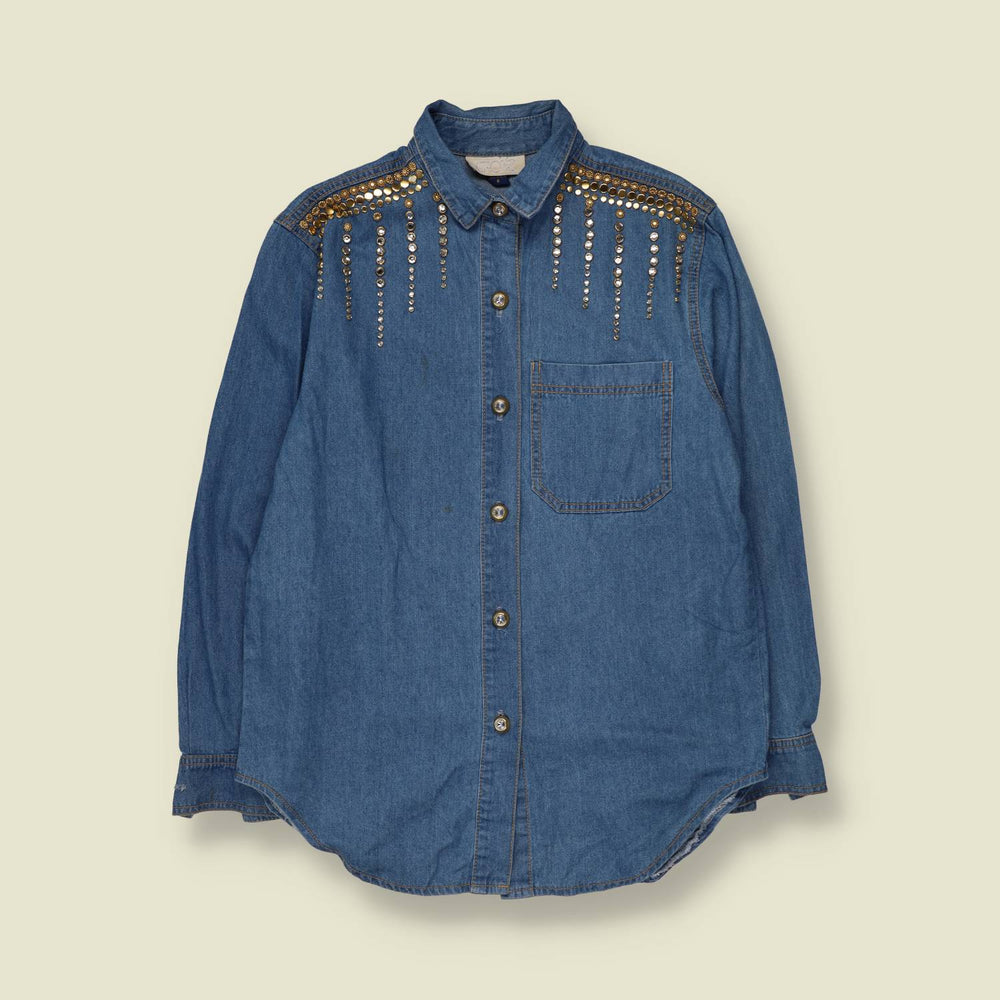 1980s | Studded Denim Shirt | Blue - 16