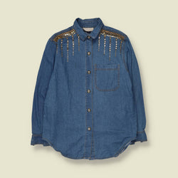 1980s | Studded Denim Shirt | Blue - 16
