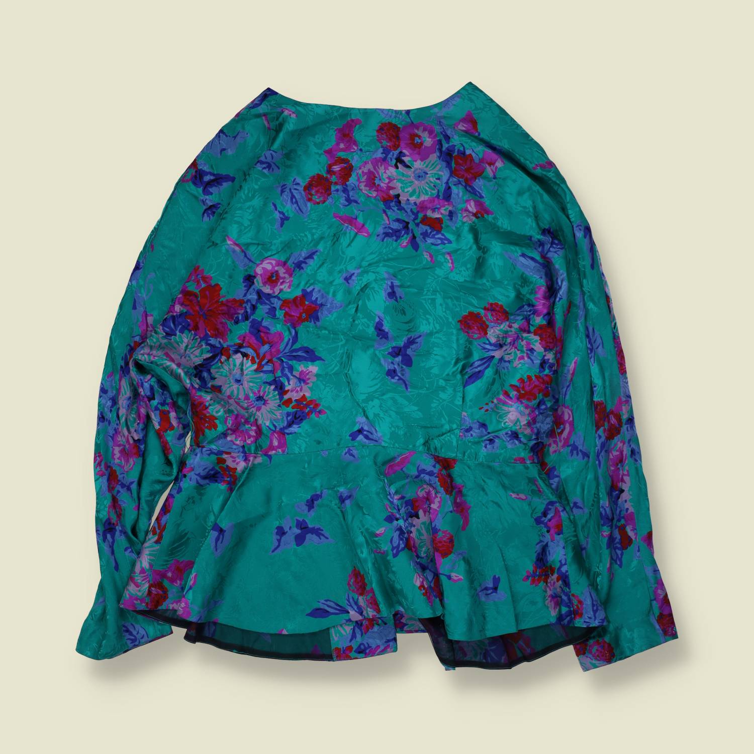 1980s | Floral Satin Blouse Jacket | Green - 14