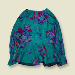 1980s | Floral Satin Blouse Jacket | Green - 14
