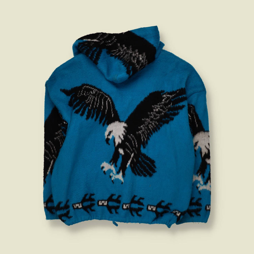 1990s | Eagle Knit Hooded Jacket | Blue - Free size