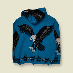 1990s | Eagle Knit Hooded Jacket | Blue - Free size