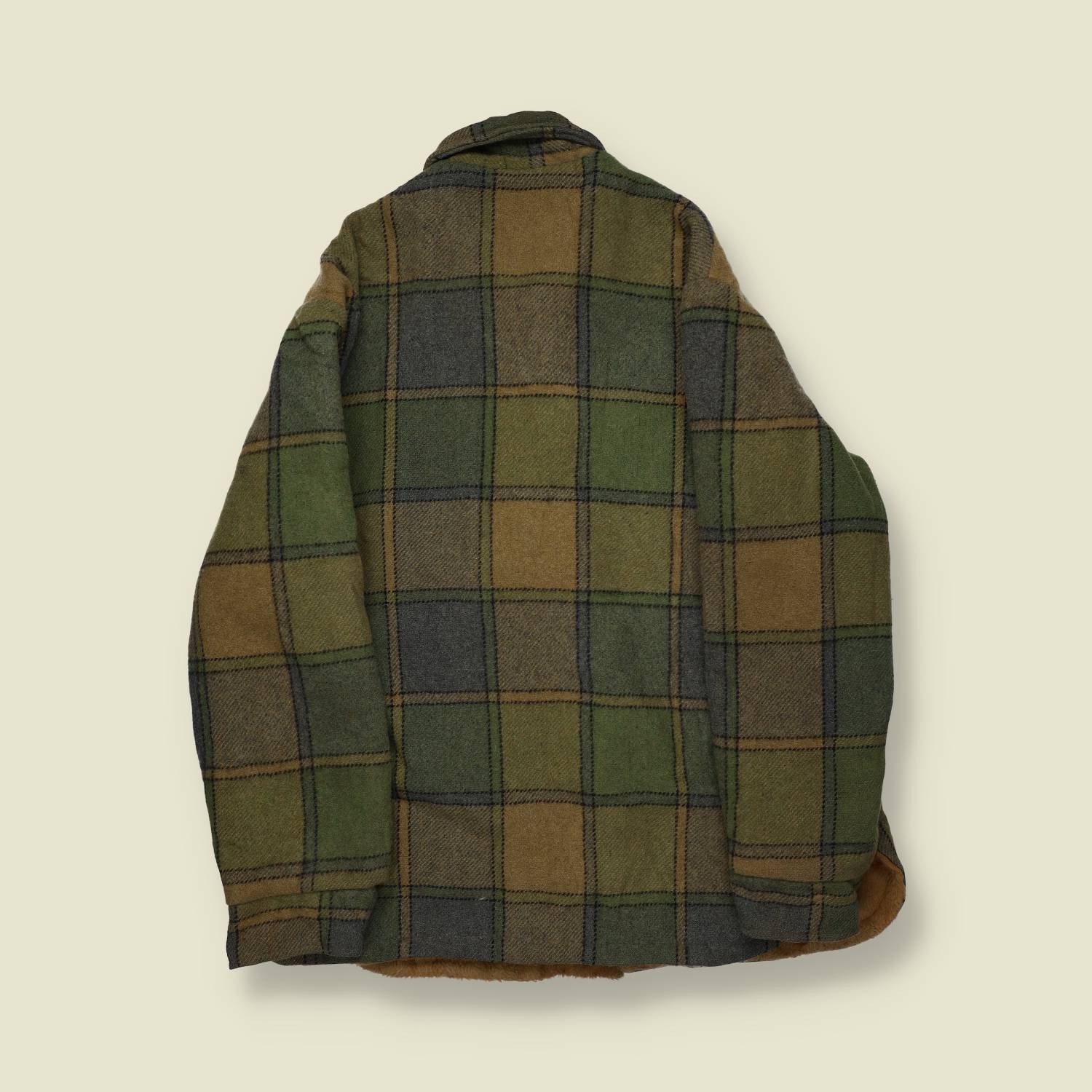 1960s | Sportswear Wool Blanket Shirt Jacket | Green/Brown Plaid – Teddy Lining - S